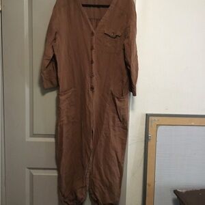Zara Brown Button-Up Jumpsuit